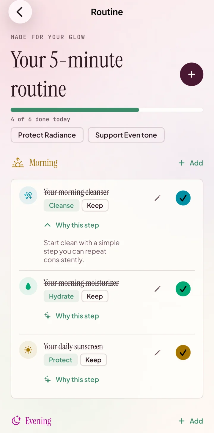 GlowKit routine screen